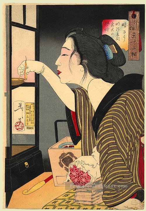 regardant sombre l’apparition d’une femme pendant l’ère Meiji Tsukioka Yoshitoshi belles femmes Peintures à l'huile
